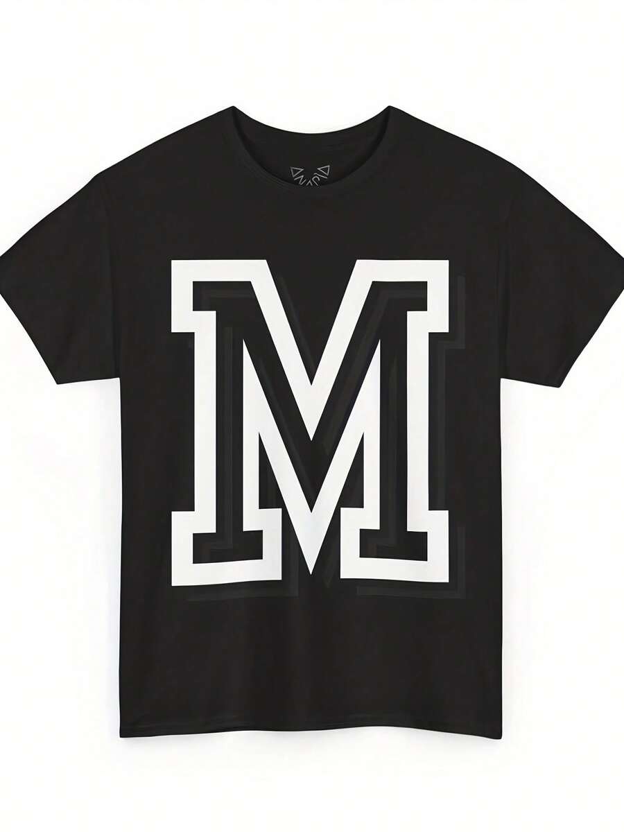 M T-Shirt - Uni Heavy Cotton Tee, Personalized Initial Varsity Letter Shirt, Custom Casual Streetwear Tee, Minimalist Graphic - 款式10 - 查看 1