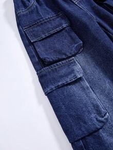 1 pièce Pantalon cargo simple et confortable pour garçons, style de rue décontracté, jeans en denim lavé, nouvelle arrivée pour l'automne/hiver - Jean brut - Voir 5