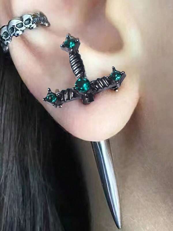 1 Pair Gothic Style Metal Black Stud Earrings, Women's Party, Music Festival, Birthday Gift, Holiday Accessory