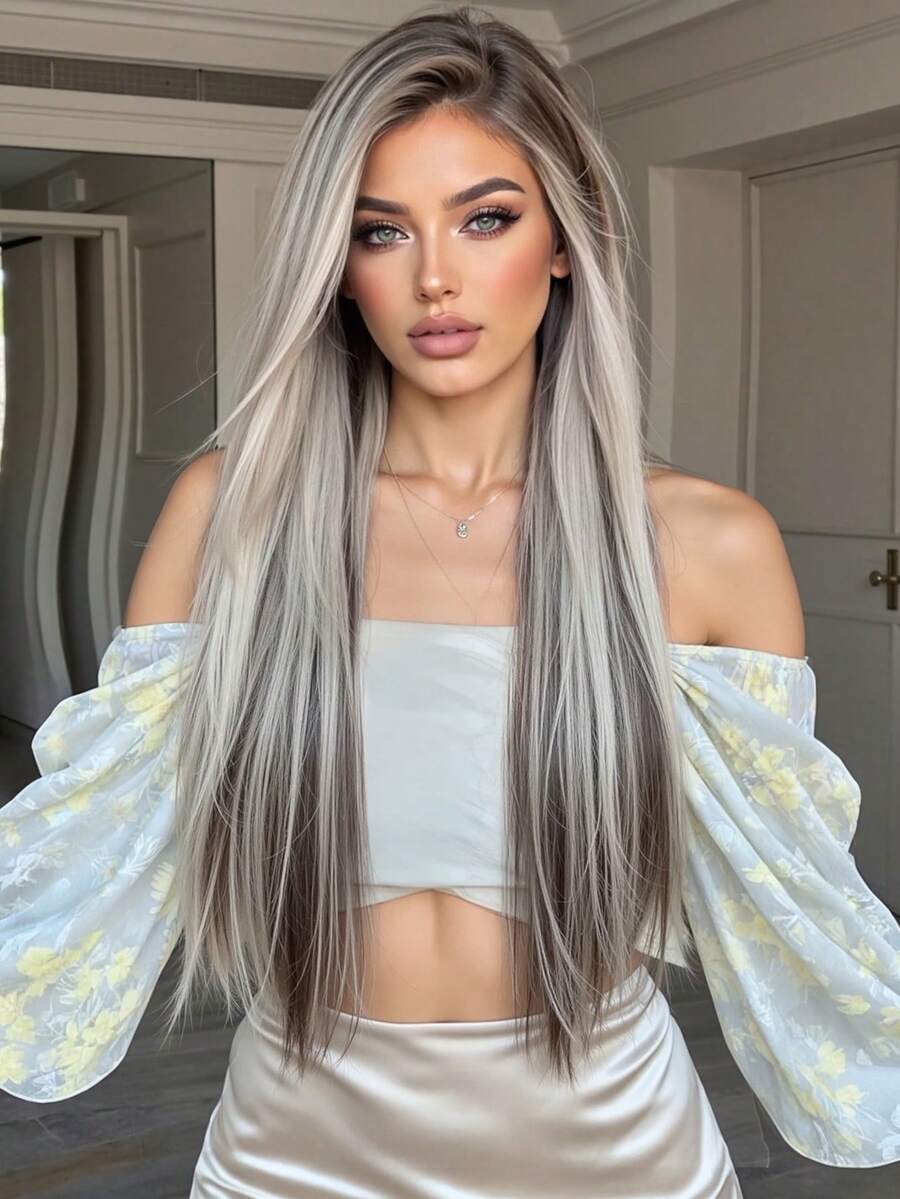 High-Quality Front Lace Wig 13*4 HD Former Lace Long Straight Hair Wig Multicolor 30-Inch Female Wig Synthetic Heat-Resistant Wig Perfect For Elegance And Naturalness For Holiday Travel Parties Cosplay Music Festivals Everyday Gifts Ready To Wear,The Perfect Holiday Gift For Girls, A Halloween Wig - 間色 - 查看 1