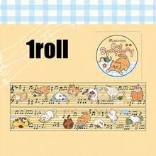 1 Rolle/Tüte Klebeband, süße Haustier Musiknoten Serie, niedlicher Katzen- und Hunde-Musiknotations-Themen PET-KlebebaSammelalbumbook-Zubehör und Notizbuch-Accessoires, zum Dekorieren von Fotorahmen, Computer- und Handyhüllen, Wasserbechern, Zeitschriften, Federmäppchen, Büro-Dekoaufkleber, Schulanfang-Saison Aufkleber, Schulmaterial