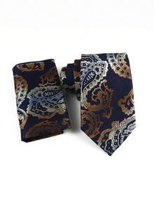 ZLQ&GOU 2pcs/Set 6 Styles Cashew Flower Men's Necktie Set, Including Necktie & Handkerchief, Blue Paisley Jacquard Men's Tie & Pocket Square, Suitable For Formal Wear