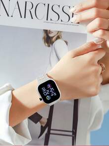 1pc Youth/Student Astronaut Airplane Casual TPU LED Electronic Sports Watch, Suitable For Daily Life, Back To School - White - View 2