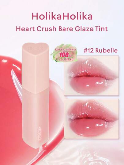 HOLIKA HOLIKA Heart Crush Bare Glazed Tint Lip 12 RUBELLE, Lightweight Water-Like Texture, Provides Glossy Shiny Finish, Creates Juicy-Looking Lips, Highly Pigmented With Vibrant Colors, Contains Moisturizing Ingredients, Ideal For Daily Wear|K-Beauty|Korean Makeup|3g/0.1oz