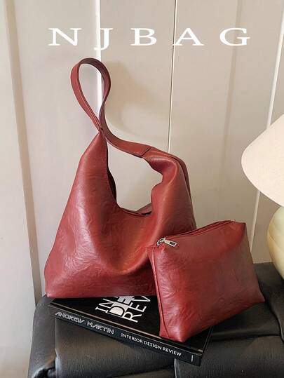 2025 Fashion Solid Color Popular Commuting Tote Bag, Simple Niche Design, Stylish Large Capacity Shoulder Bag