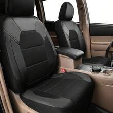 Black PVC Leather Universal Car Seat Cover High Back Full Set For 5 Seats Front Rear Cover Breatherable Zipper Design Fit Solid 40/60, 60/40, 50/50 Split Bench For Most Cars Trucks SUVs - 黑色 - 查看 8