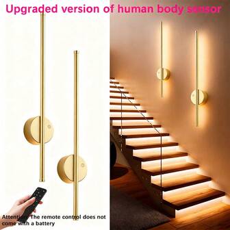 Uppgraderad vägglampa med rörelsesensor - USB-laddningsbar, trådlös och enkel installation, svart/guld, steglös dimning med fjärrkontroll (dimbar och tidsinställbar), lång batteritid för sovrum/vardagsrum, accentvägg/sängbord