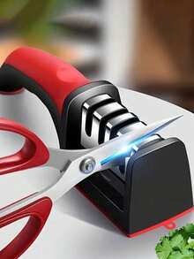 1pc Multi-Functional 4-Stage Knife Sharpener, Professional Kitchen Sharpening Stone Tool, Metal & Plastic,Quick Sharpening Tool With Anti-Slip Base, Accessories And Tools For Kitchen Knives, No Electricity Or Battery Needed, With Electroplated Tungsten Carbide & Ceramic Stones,Easy To Hang, Kitchen Supplies, Suitable For Kitchen Knives