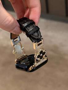 Premium Genuine Leather Watch Band, Compatible With 38/40/41/42/44/45/46/49mm Watch Dial, Compatible With Ultra/SE11/10/9/8/7/6/5/4/3/2/1 Models - Black Gold - View 7