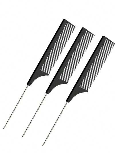 3 paquetes de peines de cola de rata de acero con fibra de carbono resistente al calor, con punta de acero inoxidable (negro), cepillo para el cabello, cepillo para el peinado hacia atrás, cepillo para el peinado, cepillo para el cabello rizado, cepillo para el borde, peine para el cabello, cepillo para el cabello, juego de cepillos para el cabello, peine para el cabello, peine para rizos, cepillo desenredante, cepillo para el cabello de mujer, cabello, viaje, productos para el cabello, herramientas para el cabello, artículos para el cabello, barbero, accesorios de barbería, barbería, equipo de peluquería