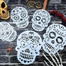 Epakh 16 Piezas Plantillas de Plástico para Tartas con Forma de Calavera del Día de Los Muertos Plantillas para Pintar Calaveras Plantillas para Fiestas Mexicanas para Halloween, 2 Tama?os - albaricoque - Ver 4