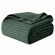 Elegant Comfort 1pc Soft Waffle Weave Throw Blanket , Lightweight Summer Blanket For Hot Sleepers, Full, Queen, King, Twin, And Twin XL Size Bed Breathable Cozy Warm Woven Textured Blankets For Couch, Bed, Sofa, Home Décor, Christmas Decorations Gifts, Cozy Winter Styles, Holiday Décor - 獵人綠 - 查看 2