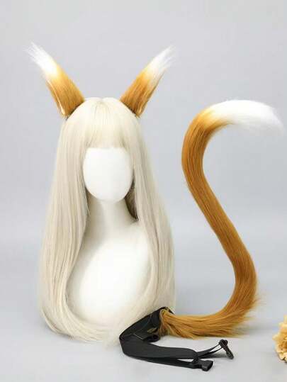 2 Stück/Set süßes Plüsch Katzenohr Haarband und Plüsch Katzenschwanz Set - Katzenschwanz Accessoires für Cosplay, geeignet für Rollenspiele, Feiertagskostüme