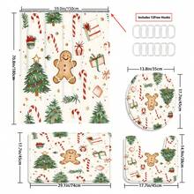 1/3/4pcs Wite Gingerbread For Man Christmas Tree Crutch Candy Shower Curtain Bathroom Set, Waterproof And Wear-Resistant Accessories,With 12 Hooks - Includes Toilet Seat Cover, Bath Mats, And Rugs - Non-Slip Polyester Fabric - Washable - Perfect For Holiday Decor,Home/Bedroom/House/Western Decor, - Multicolor - View 21