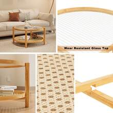 Rattan Coffee Table, 2-Tier Bamboo Coffee Table With Glass Top And PVC Rattan Storage Shelf, Modern Round Coffee Table For Living Room, Office, Natural - 1 - View 4