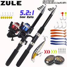 6.9英尺两节伸缩式钓竿和渔线轮组合套装，含鱼饵、鱼钩和其他钓鱼用具，可折叠钓竿和渔线轮套装，适用于鲈鱼垂钓 - 彩色 - 查看 6