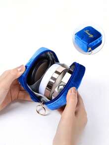 1pc New Mini Cosmetic Pouch, Lipstick Bag, Plush Velvet Makeup Bag With Golden-Tone Zipper And Keychain, Compact Travel Organizer For Lipstick, Earphones, Jewelry, Small Makeup Bag, Coin Purse