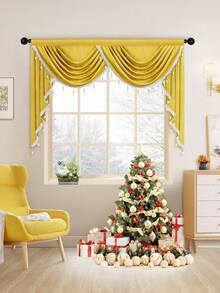 1 件勃艮第复古简约高端窗帘，带串珠饰边，营造节日气氛，适用于客厅和卧室窗户和门装饰