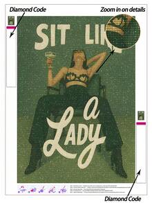 | 5D DIY钻石画 | “淑女坐姿”复古绿色人物钻石画套装。时尚慵懒人物图案高清艺术钻石画，手工装饰画，全钻马赛克工艺套装，锻炼DIY技能和专注力。 - 彩色 - 查看 1