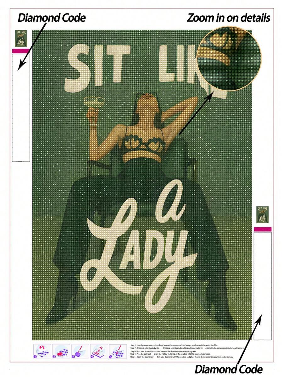 | 5D DIY钻石画 | “淑女坐姿”复古绿色人物钻石画套装。时尚慵懒人物图案高清艺术钻石画，手工装饰画，全钻马赛克工艺套装，锻炼DIY技能和专注力。 - 彩色 - 查看 1
