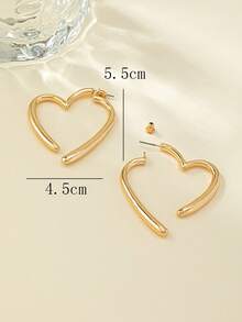1 Pair Fashionable Minimalist Personalized Heart Hoop Earrings, Gold - Yellow Gold - View 5
