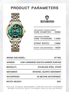 BINBOND Premium Marke Luxus Mode Business Damen Quarz Uhr, 30M wasserdicht, Edelstahl Datum Anzeige, Sport Damen Armbanduhr - Grün - Übersicht 8