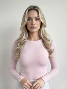 Women's Second Skin Blouse With UV+50 Sun Protection, Long Sleeves, Beachwear, Thermal, For Running, Gym, Fitness. - 淺粉色 - 查看 1