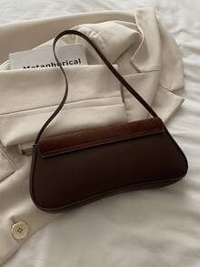 2025 Autumn/Winter New Vintage Fashion Suede Shoulder Bag. Featuring Metal Buckle, Flap Design, Lightweight And Minimalist. This Solid Color Soft Bag Is Suitable For Women's Daily Casual, Commuting, Work And Student Use. - Coffee - View 5