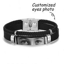 1pc Custom Engraved Leather Bracelets For Men And Women, Personalized Eye Photo Customization, Stylish And Durable Men's Gifts,Birthday Gifts For Him, Father's Day Gifts - Black - View 4