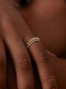 两件套经典华丽扭纹戒指套装，镶嵌钻石，订婚礼物、节日礼物，S925纯银精美珠宝礼品