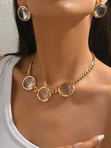 1 Set de Joyas de Collar y Aretes con Incrustaciones Acrílicas de Círculos Geométricos, Conjunto de Joyas de Estilo Metálico, Joyas Geométricas, Joyas de Uso Diario, Accesorios de Ropa, Regalo de Fiesta