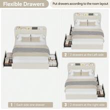 Twin/Twin XL/Full/Queen Size Platform Bed Frame With Storage Headboard & 2 Drawers, Upholstered Cute Platform Bed With Bookcase, Sturdy Wooden Slats Support, No Box Spring Needed, Noise Free - Màu be-đầy đủ - Xem 10