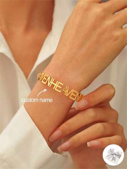 1pc Personalized Uppercase Letter Bracelet, Customized Name Bracelet, Stainless Steel Custom Jewelry Gift, Christmas Gift, Mother's Day Gift, Gift For Her