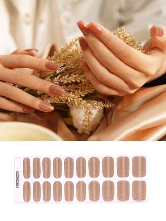 1 Box Of 20pcs Natural, Long-Lasting, Classic Shimmery Apricot Color UV Gel Nail Polish Stickers, Easy To Apply And Remove