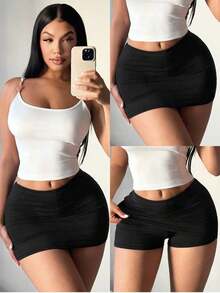 Women's Sexy Casual Black Mini Bodycon Skirt (Includes Built-In Shorts) Black Mini Skirt - 黃金2 - 查看 12