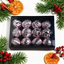 クリスマスボールオーナメント クリエイティブホリデープラスチックツリー吊り下げデコレーション ホームオフィスパーティー用 12個 - ピンク - チェックする 2