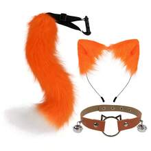 Halloween Animal Ears & Tail Set, Cosplay Props For Anime Convention, Cat Girl Animal Ears Cosplay, Handmade Cat Ear Headband & Cat Tail Set, Handmade Realistic Cat Ear Headband & Fox Tail Accessory, Anime Animal Ears & Tail Set With Bell Collar - Gray 2-piece Set - View 19