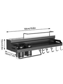 StyleTribe Estante para condimentos de doble capa, Estante de almacenamiento para especias de cocina montado en la pared, para montaje en pared, con gancho para utensilios de cocina, fácil de montar, ahorra espacio, con barra para toallas, 8 ganchos, 4 ranuras para cuchillos, 2 soportes para palillosapto para cocinas, negro - Negro - Ver 6