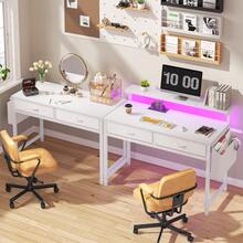 EnHomee 31.5"D Office Desk With LED Strip Lights & Ergonomic Monitor Stand 2 Fabric Drawers And Side Pocket Computer Desk For Bedroom,Office - Xem 10