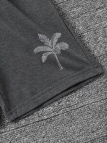 Young Boy Summer Casual Everyday Commute Vacation Style Palm Tree & Letter Print Loose Fit T-Shirt And Drawstring Waist Shorts Set - Dark Grey - View 8