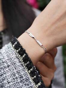 Braccialetto per coppie placcato in oro 18k in acciaio inossidabile, collana cubana da uomo, collana sottile da donna, personalizzabile con nome del marchio, regalo di San Valentino, con confezione regalo adatta come regalo di San Valentino - Personalizzazione del doppio nome - argento - Visualizzare 3