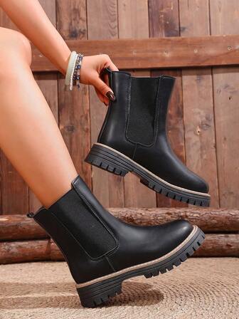 Botas de tobillo de unicolor con cierre elástico para mujer de talla grande, nueva moda de otoño/invierno