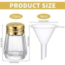 Potchen - 12 mini salero y pimentero en forma de cubeta, de 0.5 onzas, pequeño cubeta, de vidrio, con mini embudos de plástico, para bodas, cocinas, restaurantes, viajes, campamentos (dorado) : Hogar y Cocina - Dorado - Ver 3