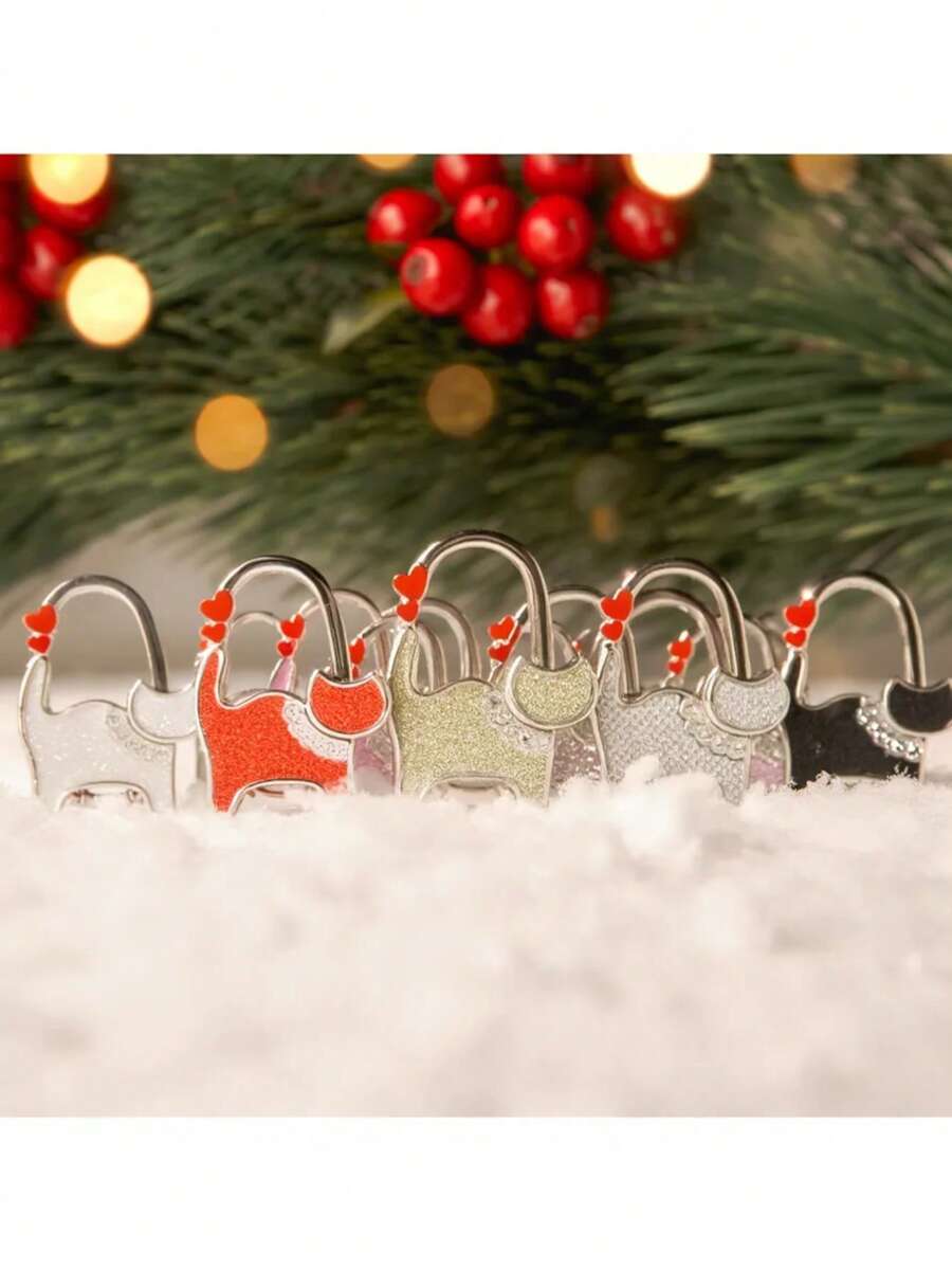 1pc Cute Cat Design Foldable Handbag Hook - Chic Aluminum Alloy Purse Table Hook With Shiny Rhinestone Accent, A Gift For Cat Lovers,Portable Metal Bag Holder For Stylish Accessory Lovers,Schoolbag Backpack Handbag Accessories,Christmas Gift