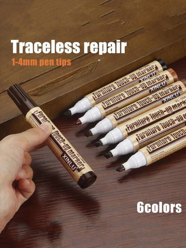 6 Colors Wood Grain Furniture Touch Up Markers Set, Scratch Repair Pens For Furniture Restoration, Waterproof Color Matching Markers