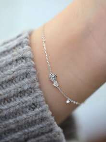 ELSEDES 1pc Fashionable & Elegant S925 Silver Rose Flower Design Bracelet, Romantic & Minimalist Style With Sparkling Gemstones, Perfect Gift For Girlfriend, Suitable For Daily And Date Wear - White Gold - View 5