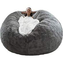 Bean Bag Chair Cover(No Filler) Soft Faux Fur Stuffed Animal Bean Bag Storage, Fluffy Plush Bean Bag Chair Cover Washable, Comfy Bean Bag Chairs For Adults - 淺灰色 - 查看 6