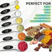 8 Pcs Upgraded Magnetic Measuring Spoons Set Stainl Steel Dual Sided For Liquid Dry Food Measuring Cups Spoons Set Fits In Spice Jar Kitchen Gadgets Including Leveler Sier - 銀色 - 查看 6