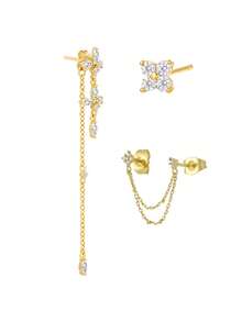 3 Pcs/Set Unique Gold Plated Cubic Zirconia Butterfly Chain Drop Dangle Earrings For Women Zirconia Stud Earrings Set Elegant Jewelry