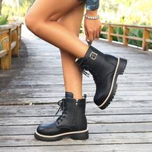 2-2.5英寸鞋跟圆头厚底踝靴，专为娇小女性设计，保暖舒适，系带撞色饰边，适合通勤和休闲穿着，2025年冬季新款。 - 黑色 - 查看 7